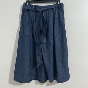 Talbots Skirt Womens 6 Petite Blue Denim Belted A Line Midi Pockets Cotton Y2K